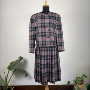 Vintage Pendleton Plaid Blazer Skirt Suit Set | 100% Wool 80s 90s Two-Piece Set